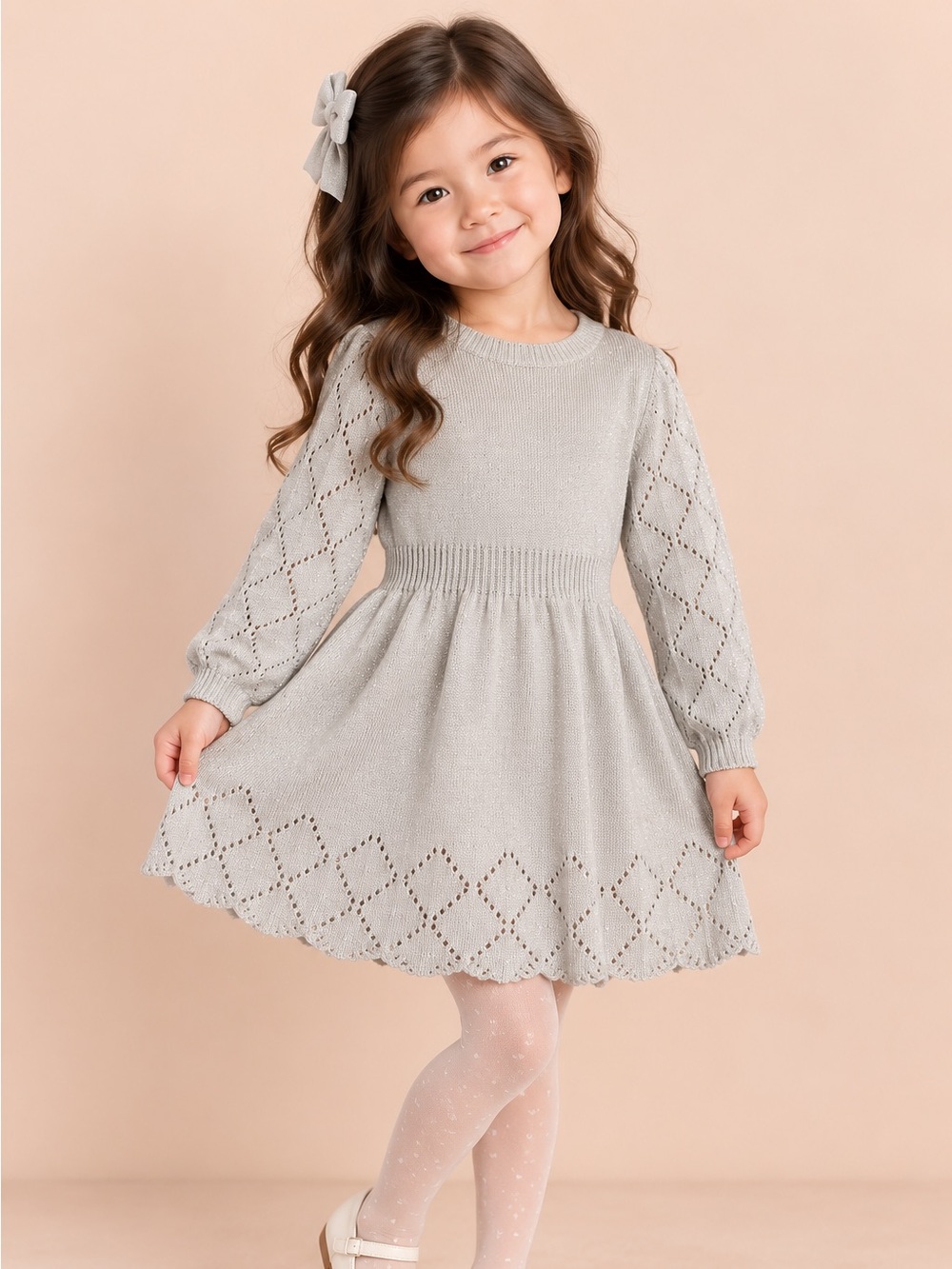 Cat & Jack Girls 4T Light Gray Sparkle Knit Long Sleeve Sweater Dress